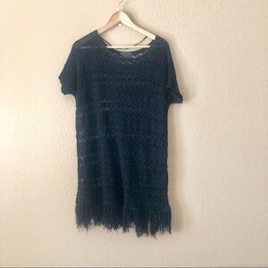 Bcbgmaxazria fringe crochet sweater dress